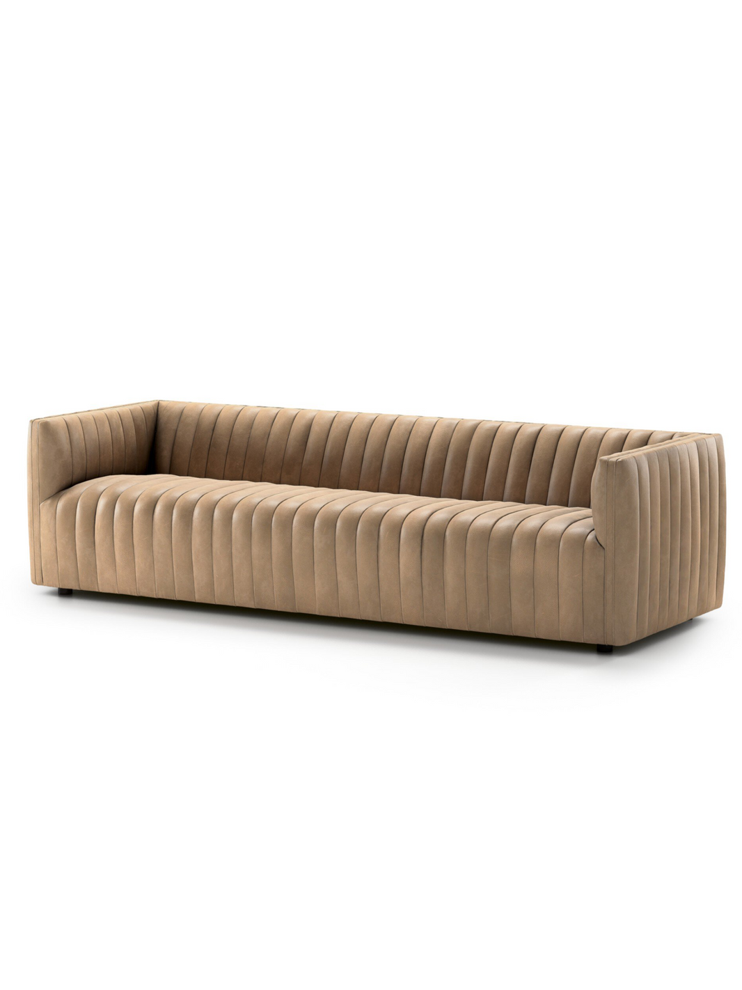 Channeled Leather Sofa - Oat Beige