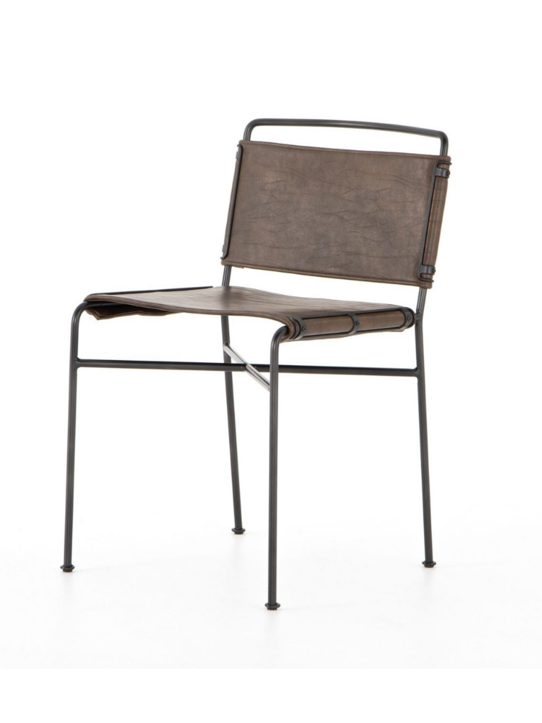 Distressed Leather Dining Chair - Brown