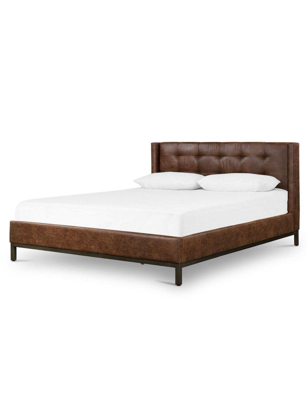 Tufted Leather King Bed - Vintage Tobacco