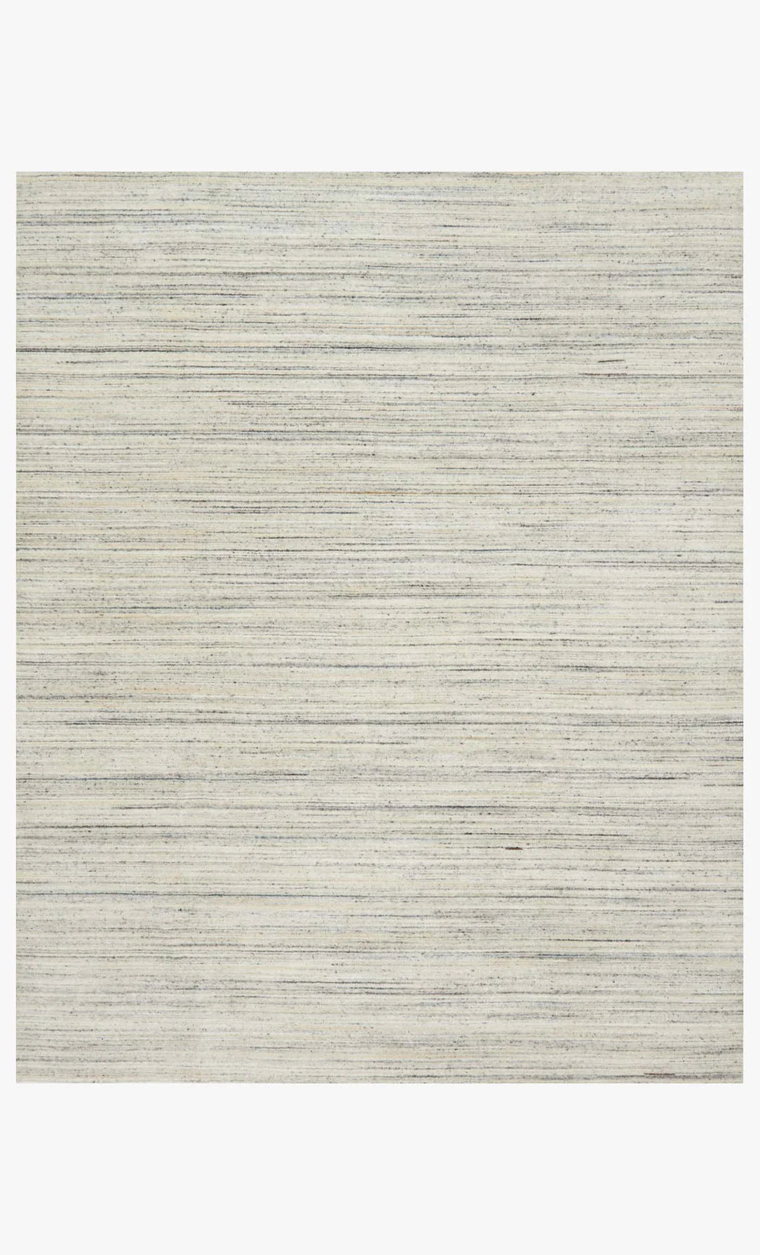 The Striated Wool Rug Collection 8'6 x11'6 is a rectangular, hand loomed rug in light beige and grey tones, featuring subtle horizontal lines and a minimalist textured design.