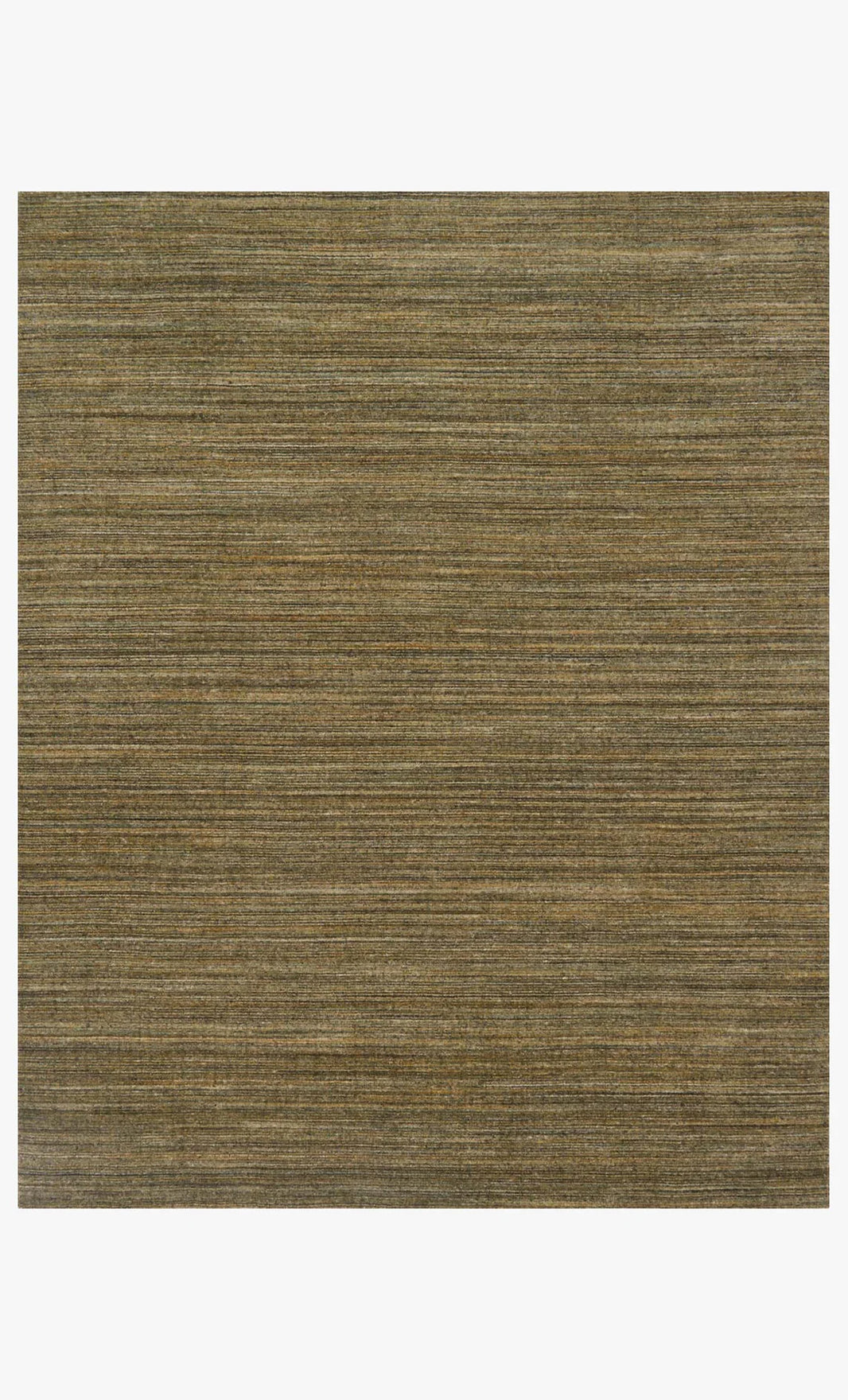 The Striated Wool Rug Collection 8'6 x11'6 is a hand loomed, rectangular rug with subtle horizontal stripes in brown and olive green, offering an earthy, textured look.