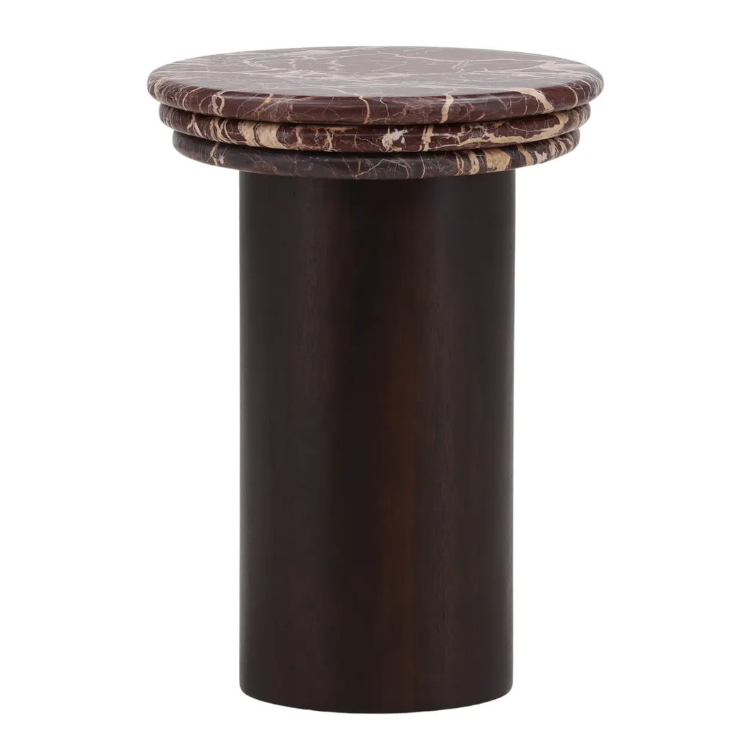 Garnet Marble & Wood Side Table