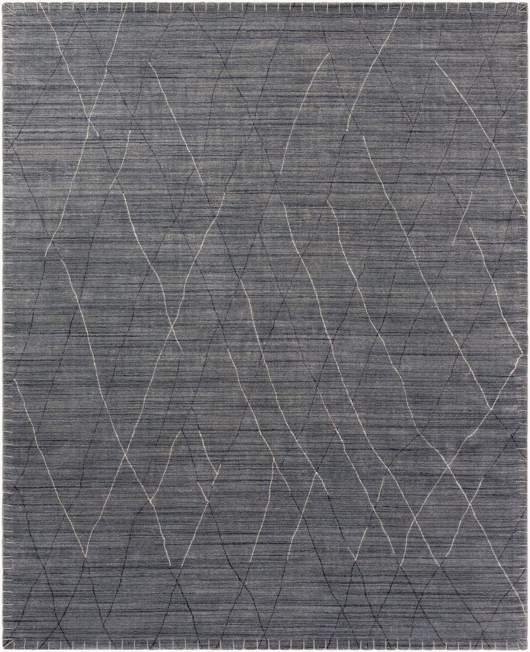 The Diamond Sketch Rug - 8 x 10 features a textured gray background with an abstract pattern of intersecting, irregular light lines and neatly finished edges. Available in multiple sizes, including this 8' x 10' option.