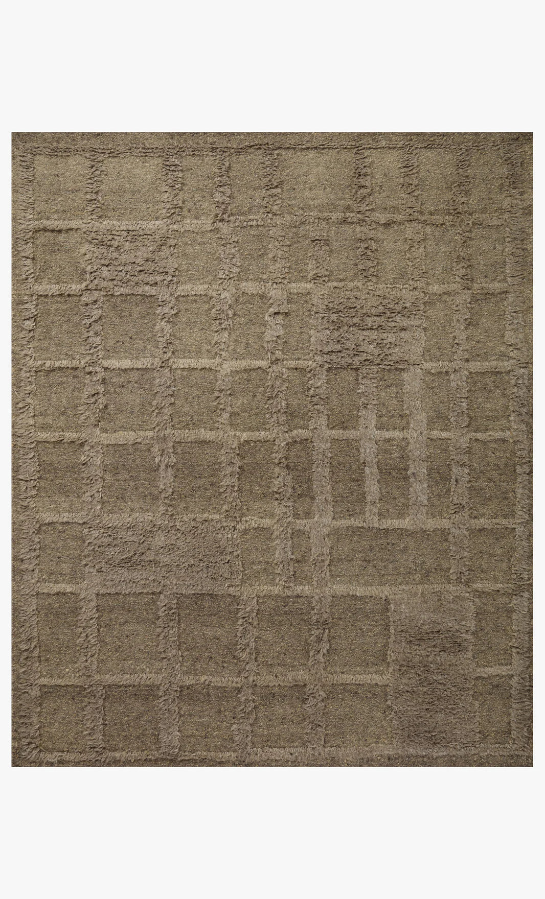 The Wool Shag Squares Rug 8'6x11'6 in Sage features a subtle geometric pattern of overlapping squares and rectangles in varying textures, adding style and comfort to your space.