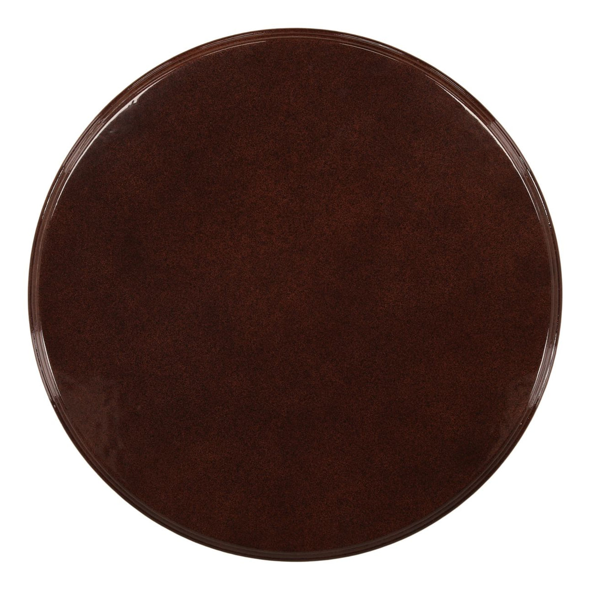 A large red oval shape is centered on a background of evenly spaced horizontal red lines, resembling the Outdoor Red Concrete Coffee Table in a bold geometric and abstract design.