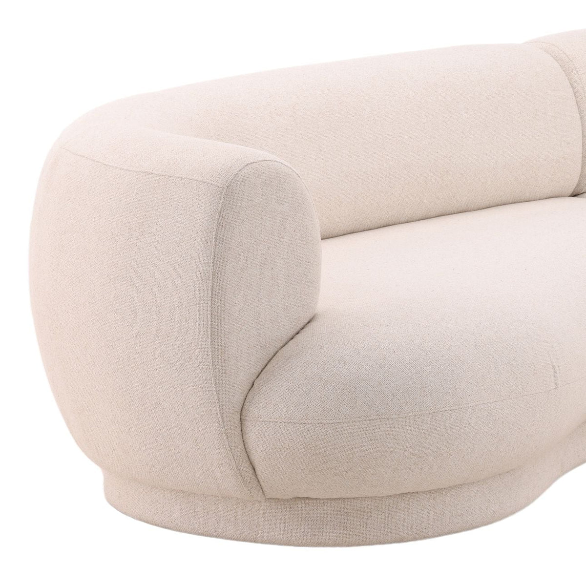 The Forma Chaise Sectional is an off-white curved sofa featuring a large, low-profile design with a rounded armrest.