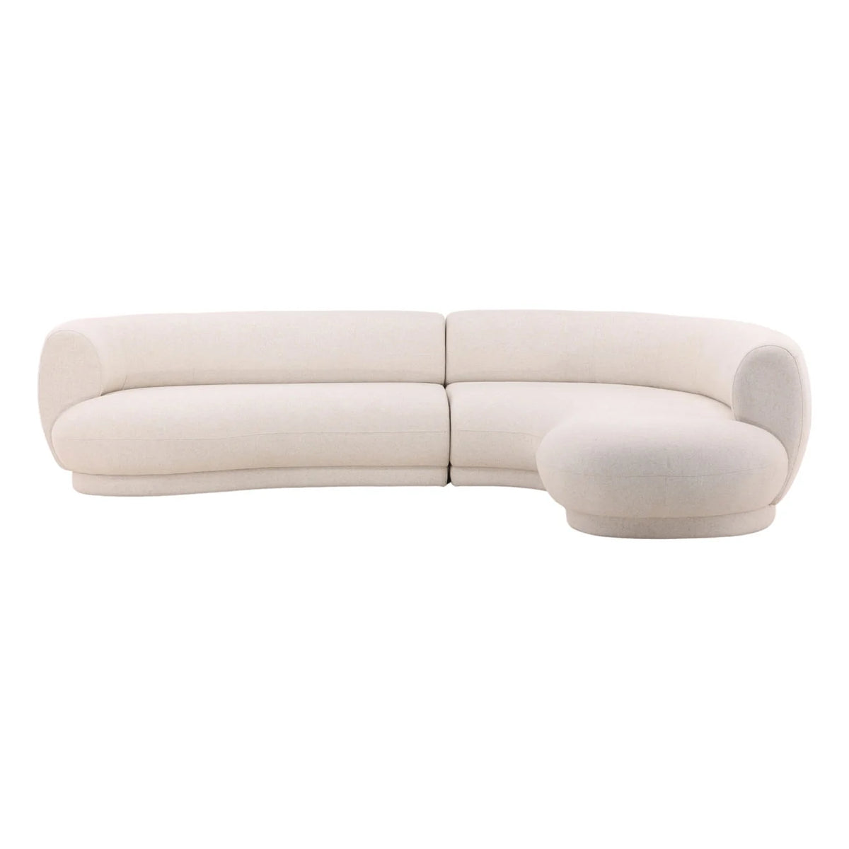 The Forma Chaise Sectional is a curved, off-white sectional sofa with a right-hand chaise.