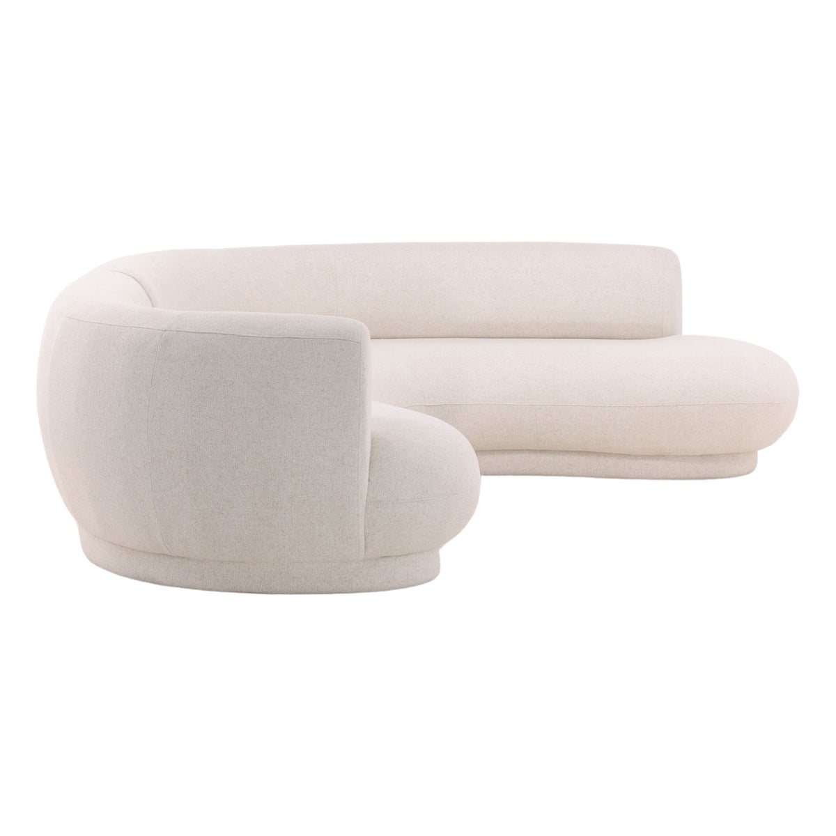 The Forma Chaise Sectional is an off-white curved sofa with a rounded chaise end.