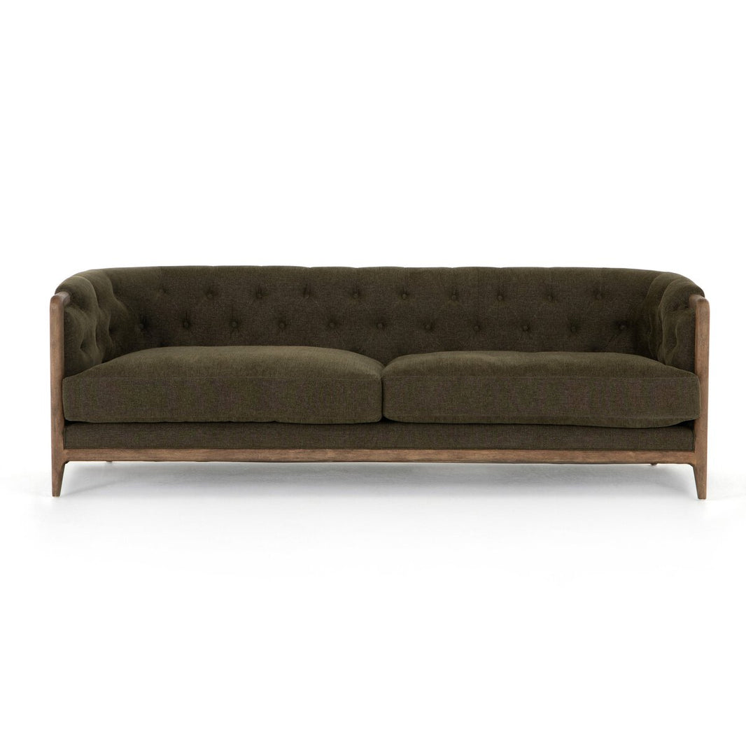 Traditional Wood and Olive Sofa