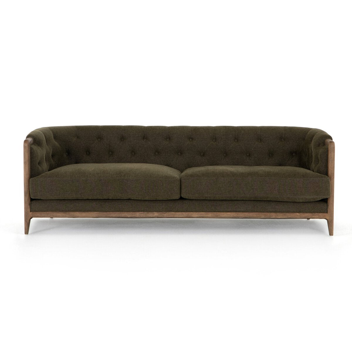 Traditional Wood and Olive Sofa
