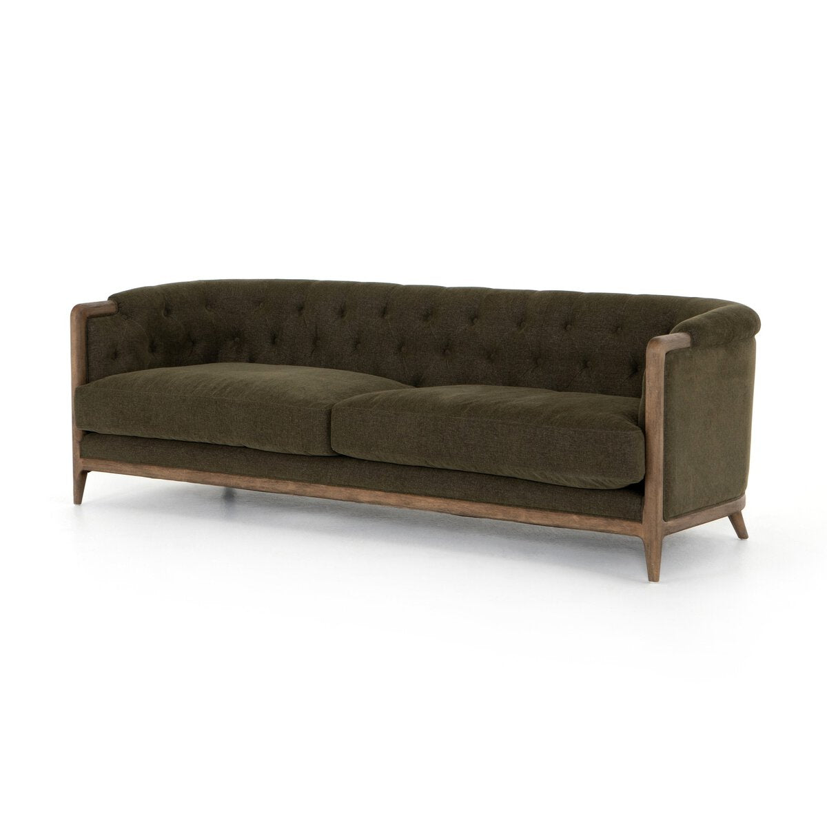 Traditional Wood and Olive Sofa