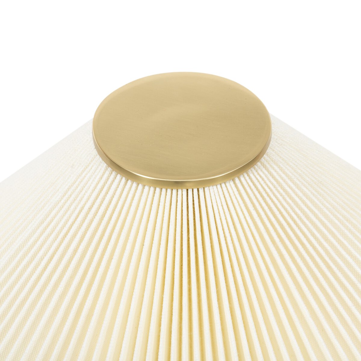 A close-up of the Light Oak Floor Lamp featuring a cream-colored pleated shade and a round, gold-toned metal finial.