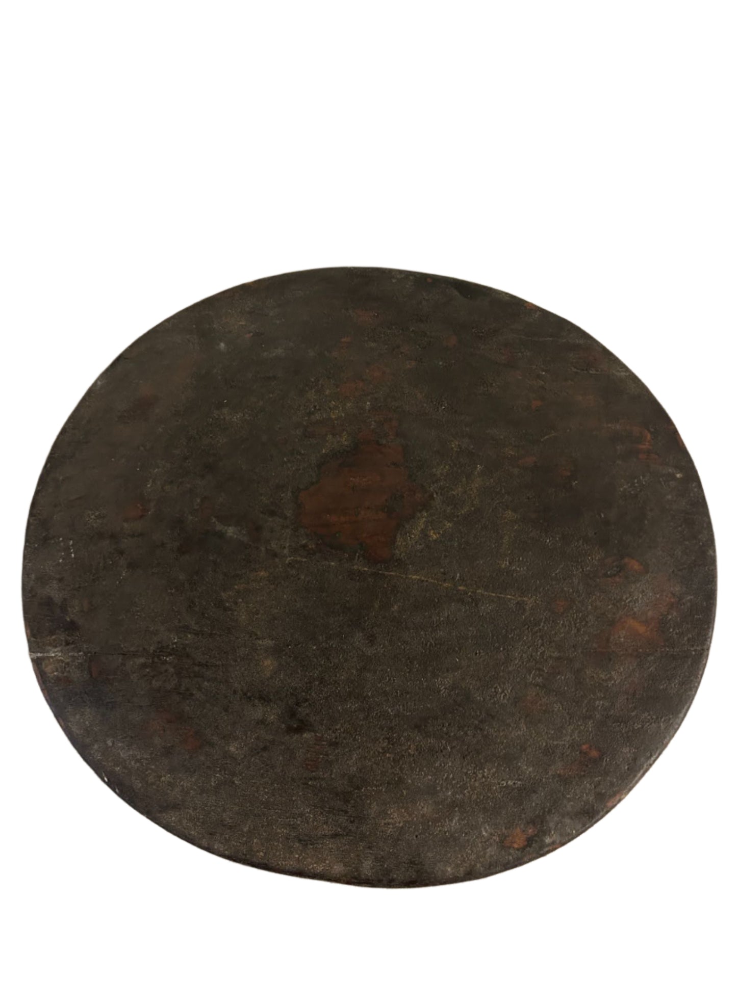 The Vintage Dark Wood Tray is a large, round, flat tray with a dark brown finish and signs of wear, shown on a plain white background—ideal for adding rustic charm to your home decor.