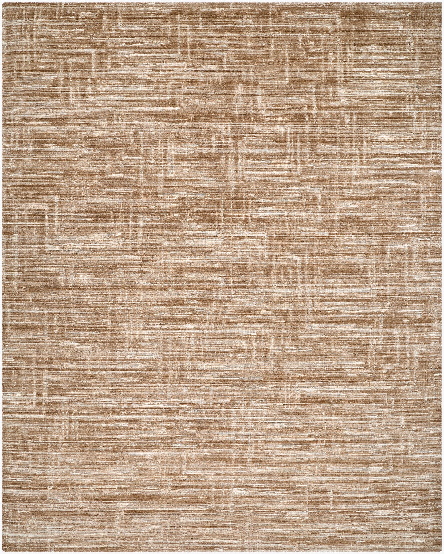 The Handmade Geo Pattern Rug - 8'x10' features a beige and light brown geometric design with overlapping lines and a textured, abstract look. Perfect for adding style to any room.