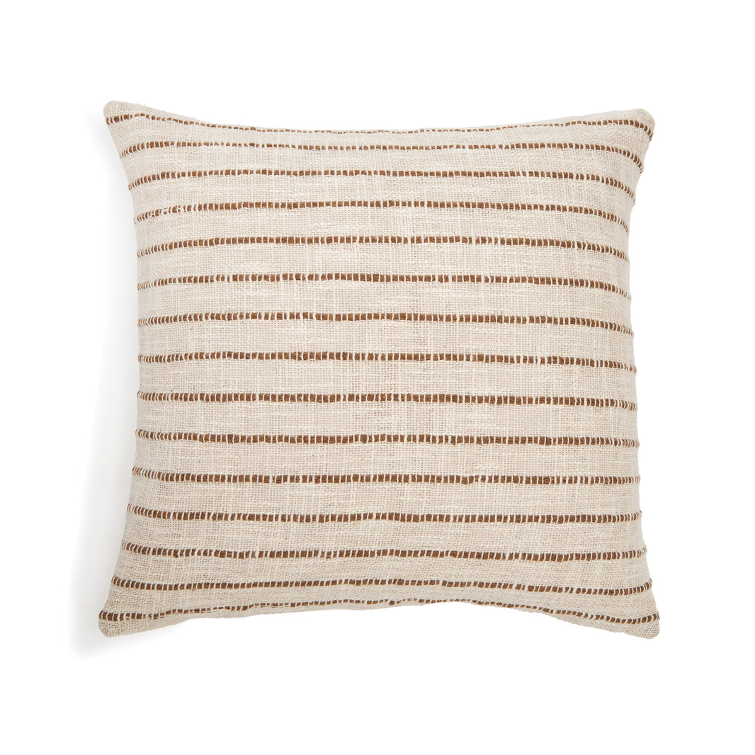 The Texture Stripe Throw Pillow - Ivory/Burnt Orange features textured ivory fabric with slim, evenly spaced burnt orange stripes. This 20x20" square pillow offers a soft, simple touch and is shown on a white background.