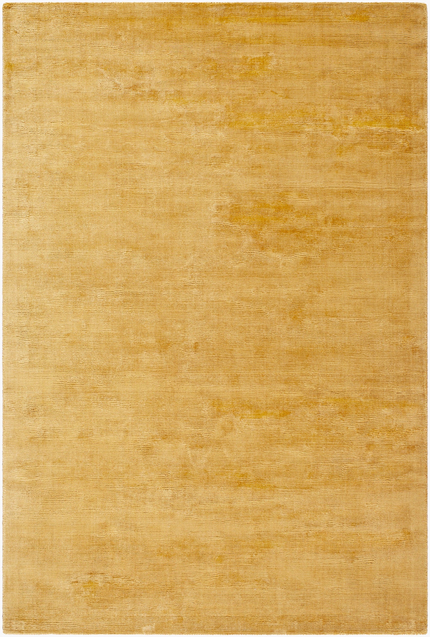 The Striped Cord Rug 8 x 10 is a large, rectangular rug in warm golden yellow with a solid color and subtly textured, uneven appearance. No visible patterns or designs are present.