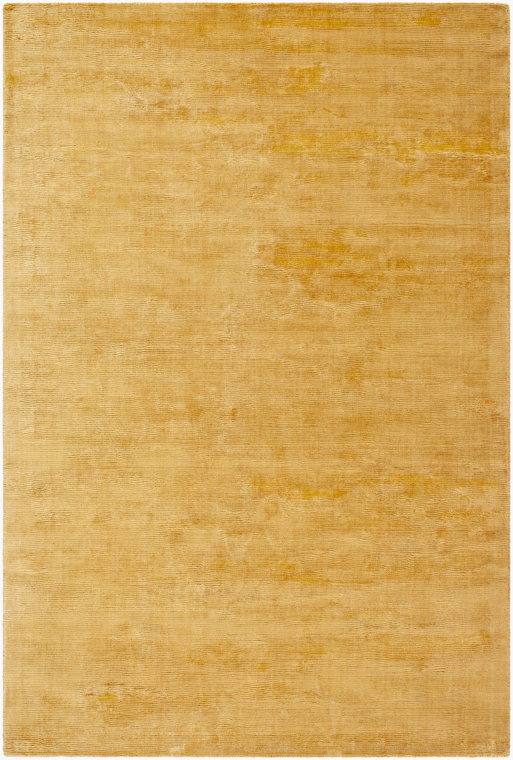 The Striped Cord Rug 8 x 10 is a large, rectangular rug in warm golden yellow with a solid color and subtly textured, uneven appearance. No visible patterns or designs are present.