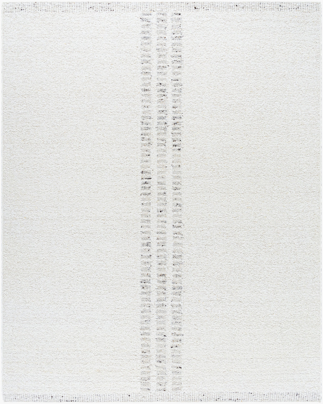 The Center Stripe Rug - 8 x 10 is a rectangular, off-white handwoven wool rug with a minimalist design of two parallel vertical lines of small, evenly spaced gray dots down the center.