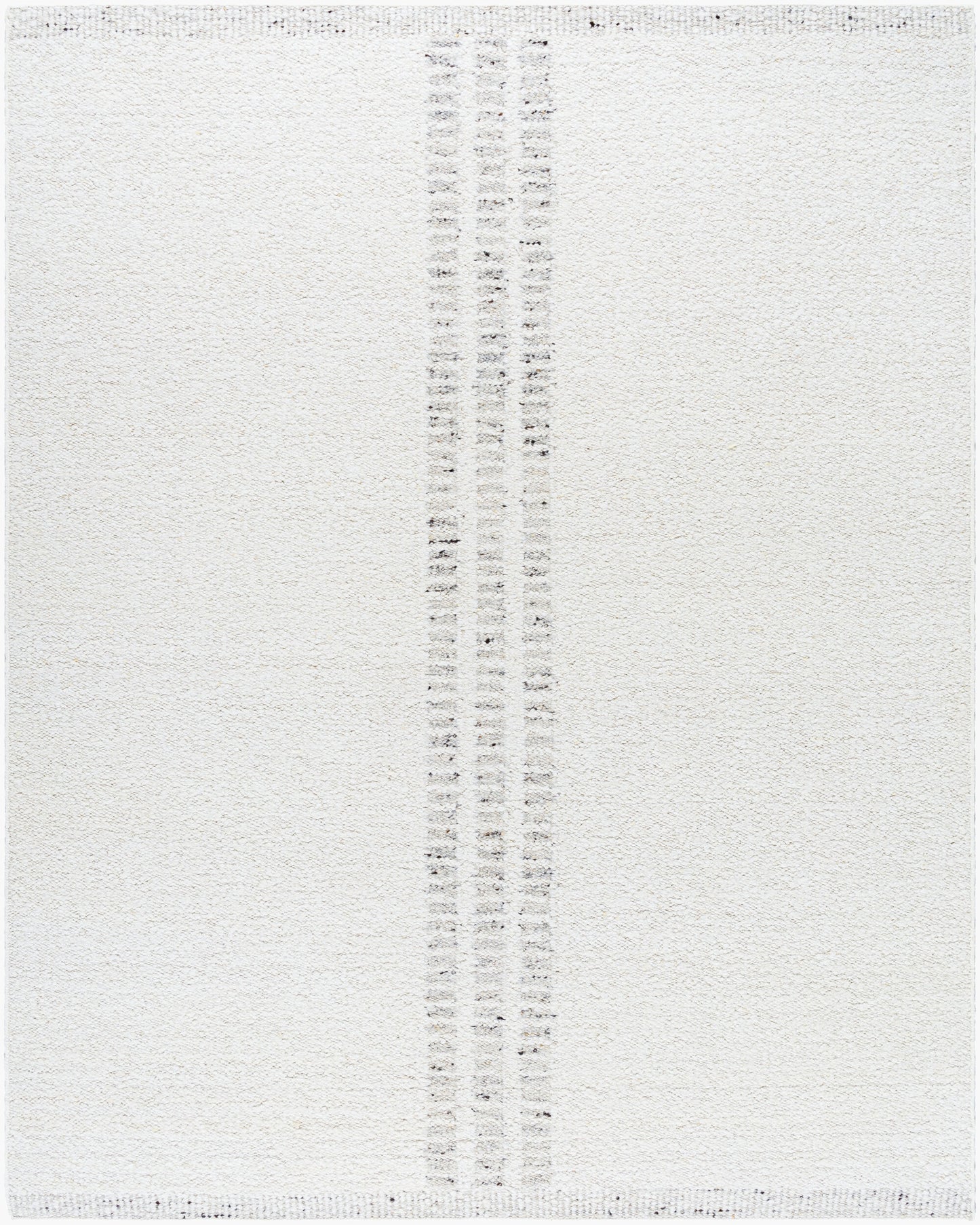 The Center Stripe Rug - 8 x 10 is a rectangular, off-white handwoven wool rug with a minimalist design of two parallel vertical lines of small, evenly spaced gray dots down the center.