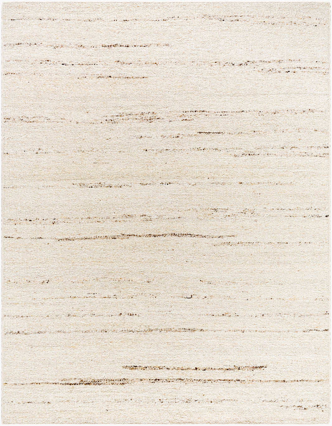 The Knotted Brown and Beige Wool Rug - 8 x 10 features a hand-woven rectangular design with horizontal brown lines on a beige background for a natural, textured look.