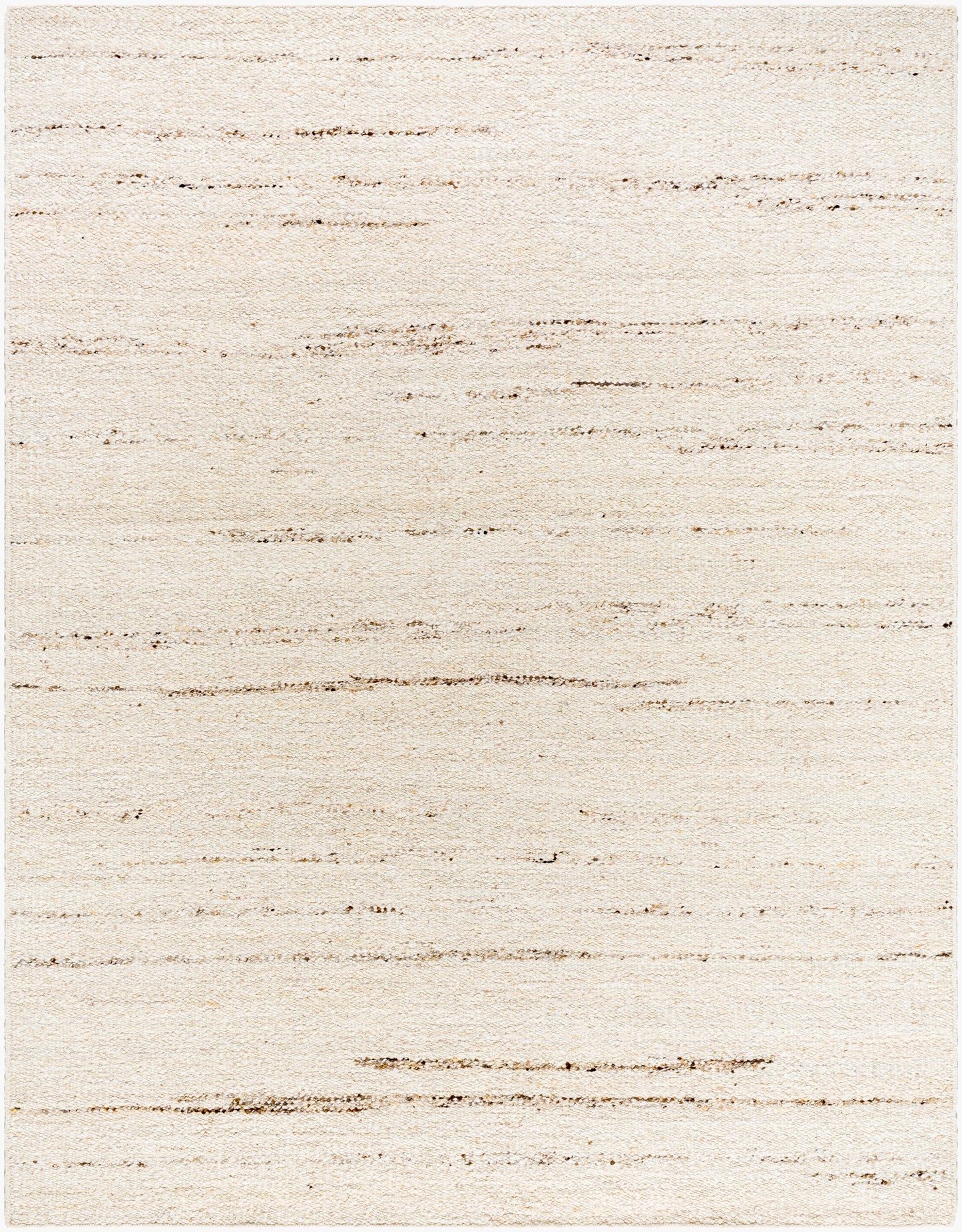 The Knotted Brown and Beige Wool Rug - 8 x 10 features a hand-woven rectangular design with horizontal brown lines on a beige background for a natural, textured look.