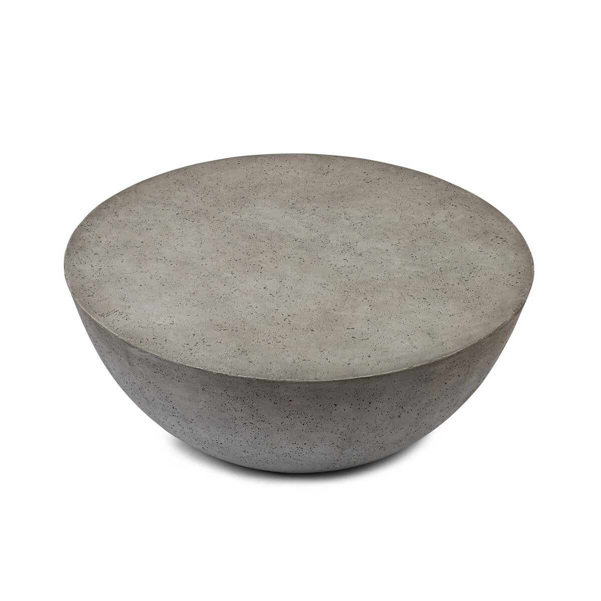 The Concrete Bowl Shaped Outdoor Coffee Table features a round, low-profile design with a smooth light gray concrete finish and minimalist style, displayed against a plain white background.