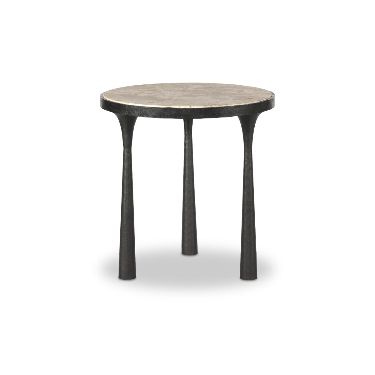A compact Marble Top Hourglass End Table featuring a sleek marble surface and an hourglass-shaped base, shown against a plain white background.
