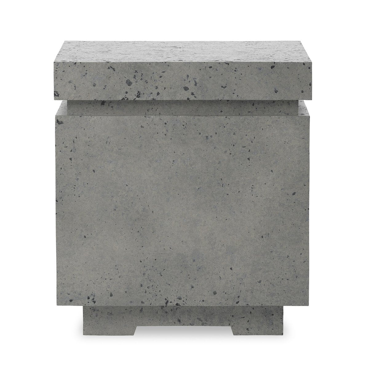 A modern, gray Outdoor Square Propane Enclosure with a speckled finish and layered, cube design featuring clean lines and a solid geometric look.