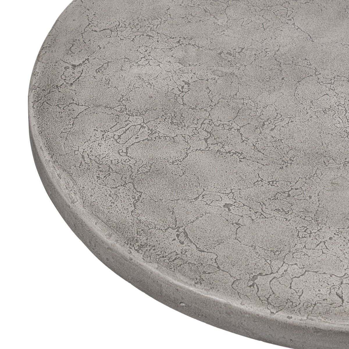 Close-up of the Solid Concrete Outdoor End Table featuring a round, solid concrete surface with smooth edges and a marbled texture—ideal for minimalist outdoor entertaining.