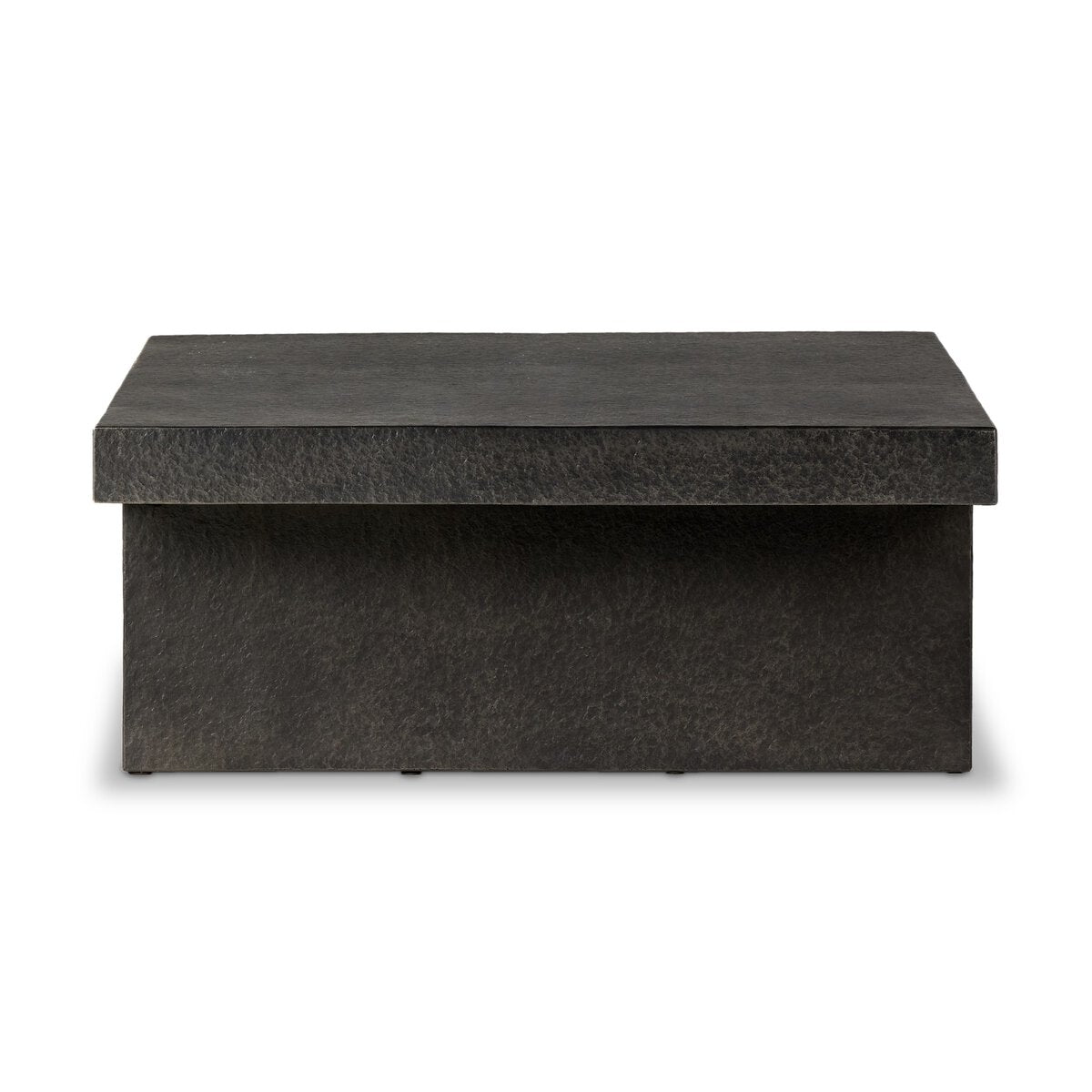 The Distressed Coffee Table is a rectangular black concrete piece with a solid minimalist design and textured surface, shown against a white background.