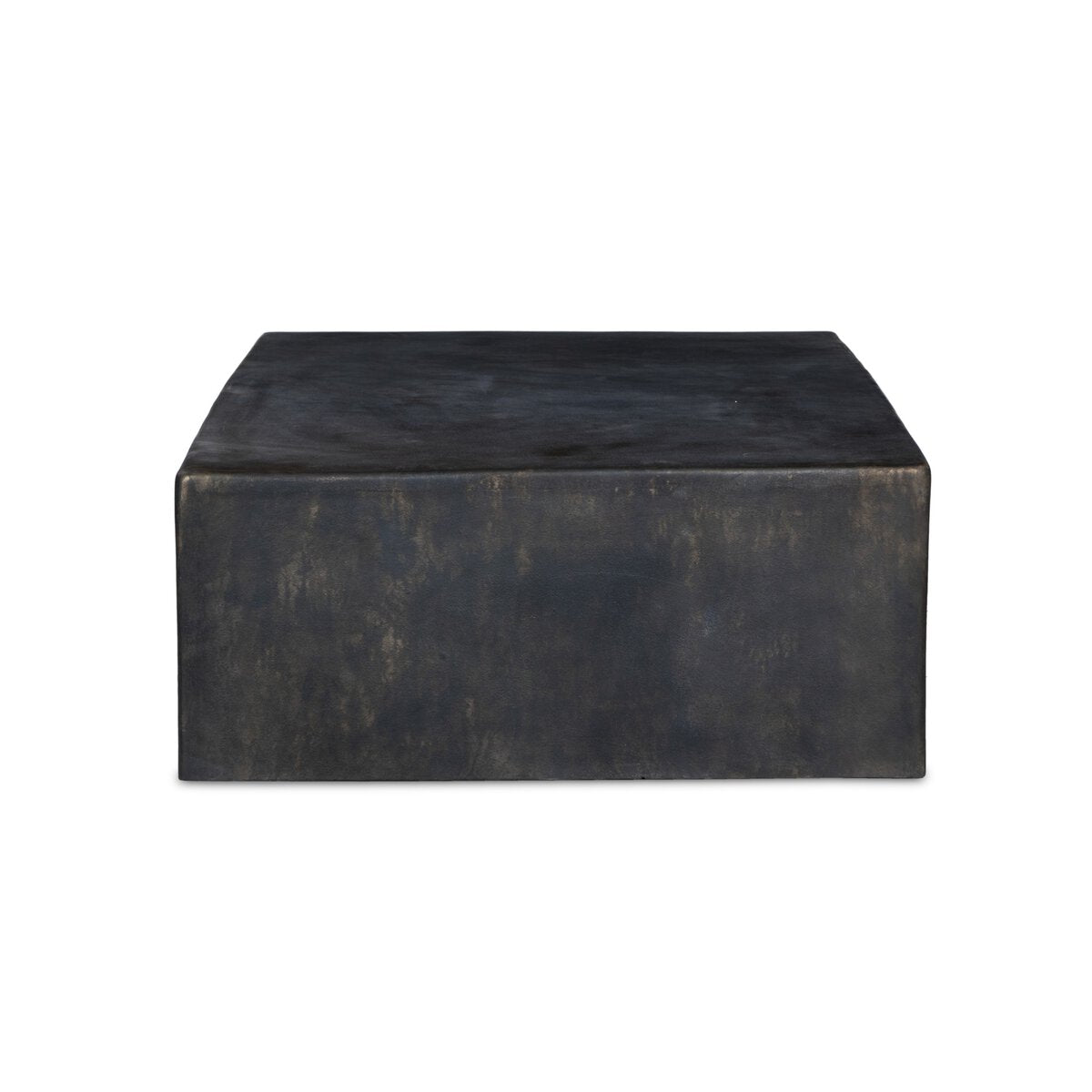 The Arched Base outdoor Coffee Table2 is a square, black metal table with a matte, slightly distressed finish and a waterfall silhouette, shown against a plain white background.