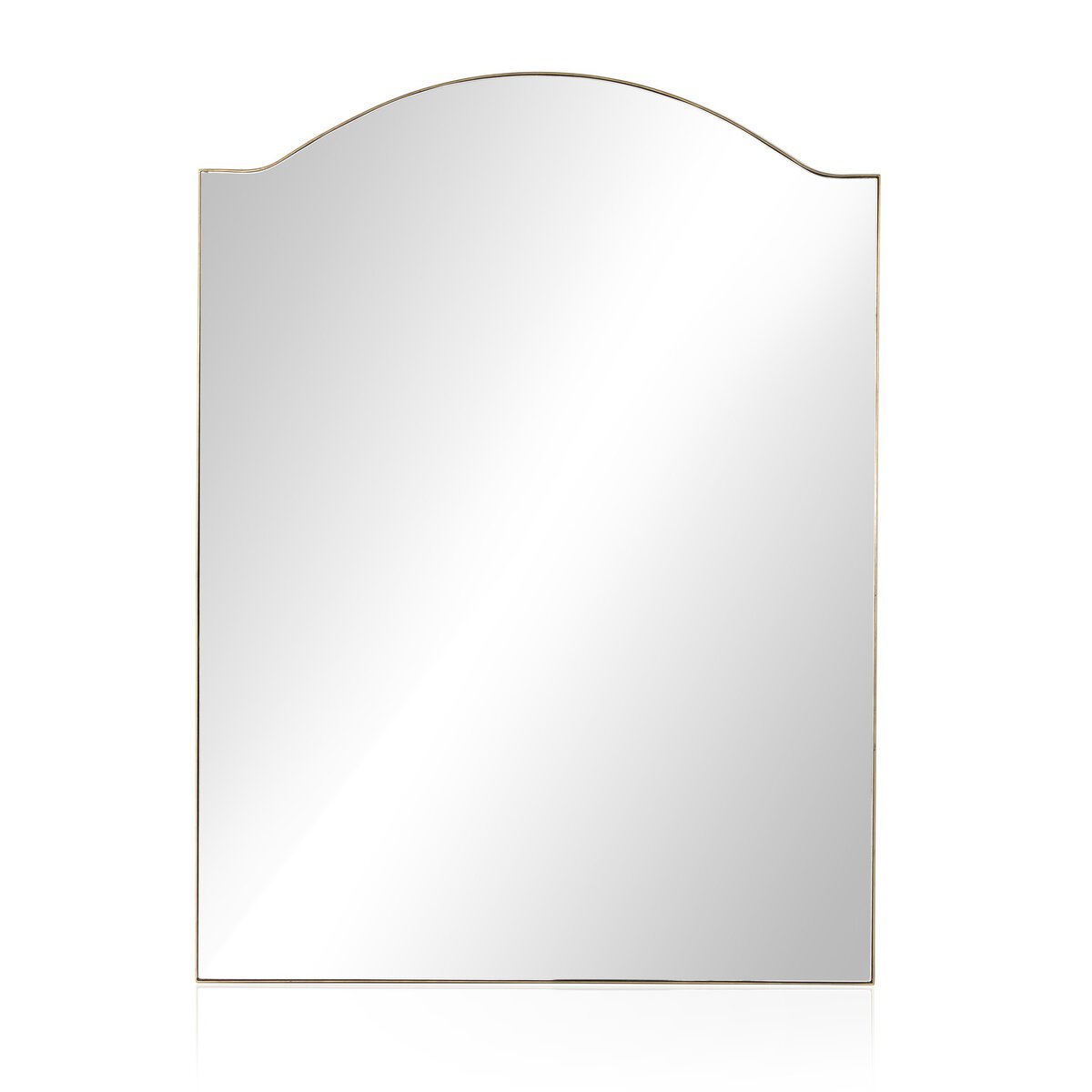 The Jacques Floor Mirror features a rectangular design with an arched top edge and a slim gold frame, set against a plain white background. Overall dimensions: 62.00"w x 84.00"h.