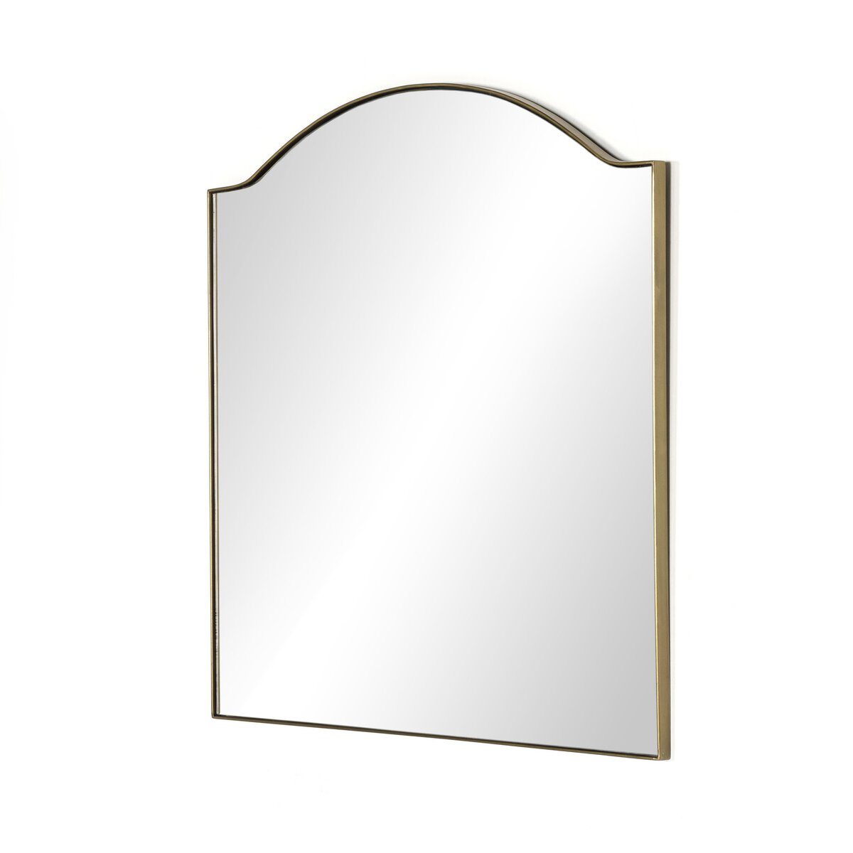 The Jacques Mirror, featuring a gold metallic frame with a rectangular base and arched top, is displayed against a white background.