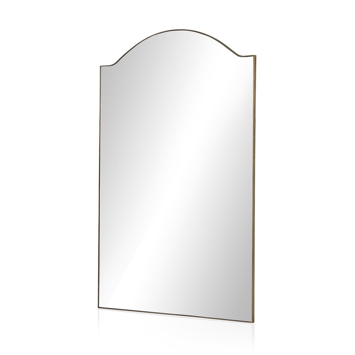 The Jacques Floor Mirror features a rectangular shape with an arched top and a slim gold frame, measuring 62.00" wide by 84.00" high, shown against a plain white background.