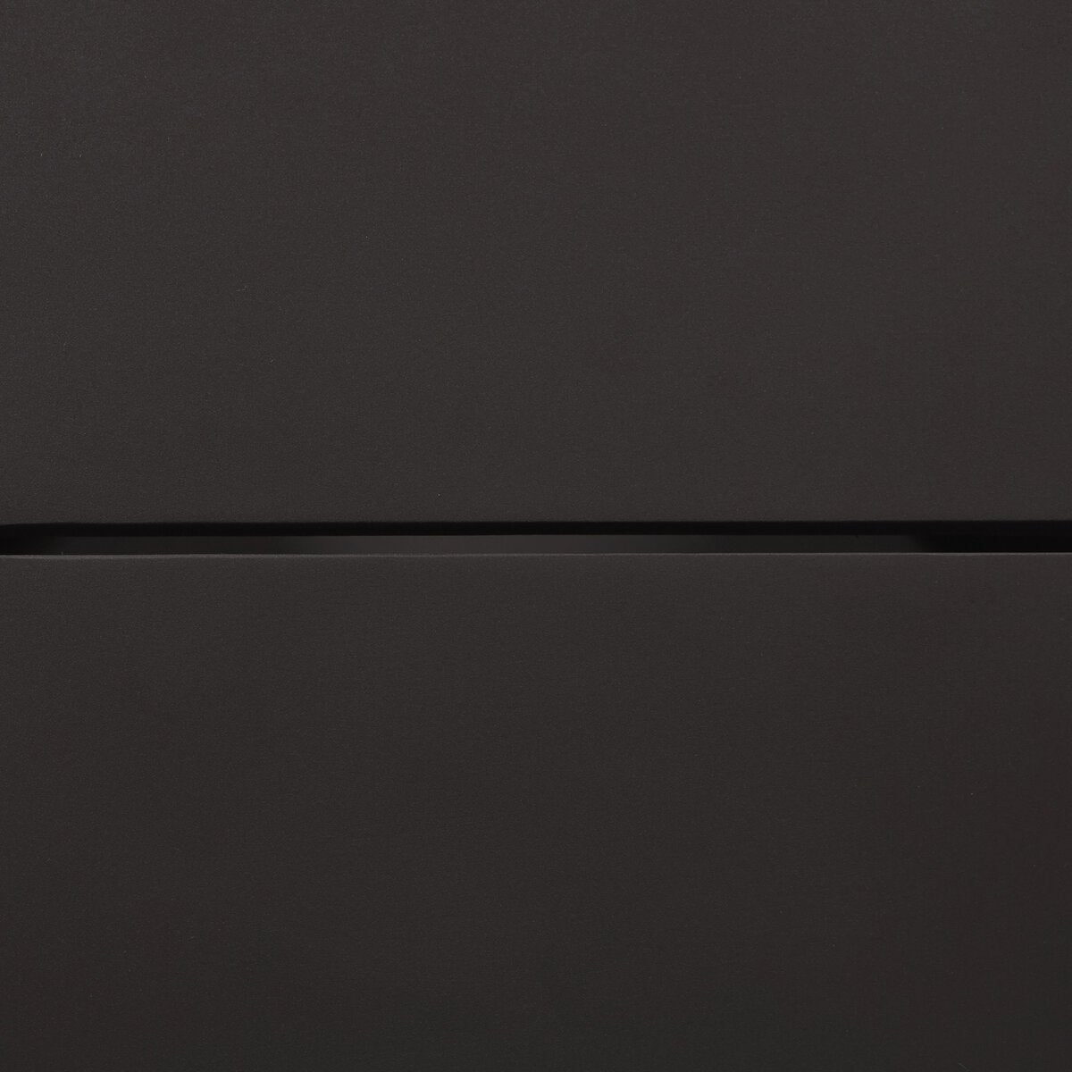 Close-up of a smooth, dark surface with a thin horizontal gap across the middle, showcasing the minimalist and abstract design of the Bronze Finished Aluminum Coffee Table.