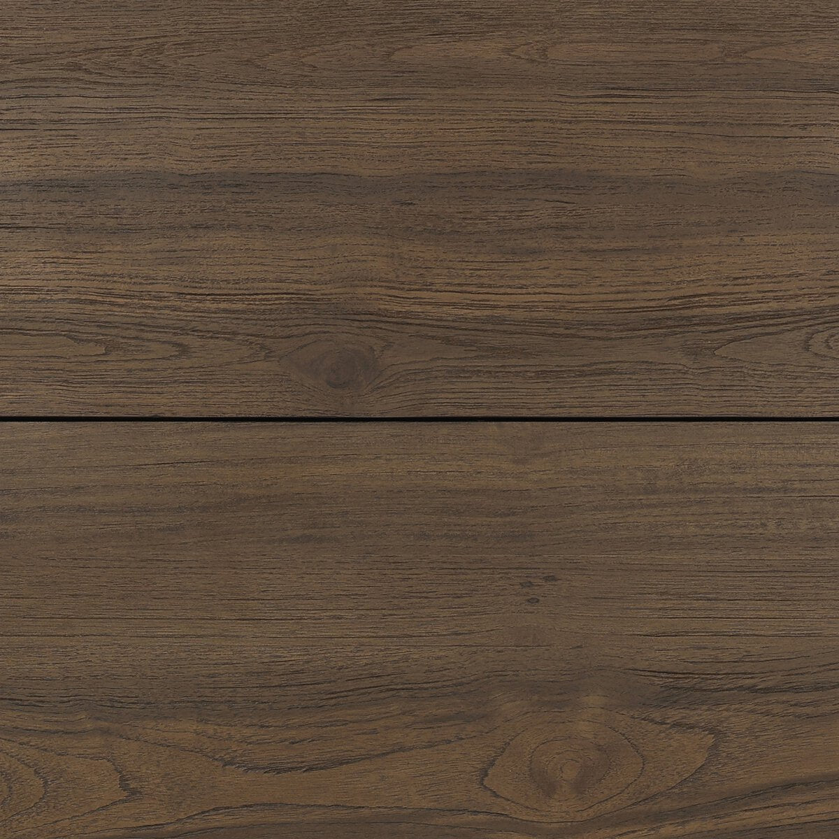 Close-up of dark brown reclaimed teak wood planks with visible grain and knots, laid horizontally for a smooth, even finish—ideal for the Outdoor Chunky Rectangle Coffee Table.