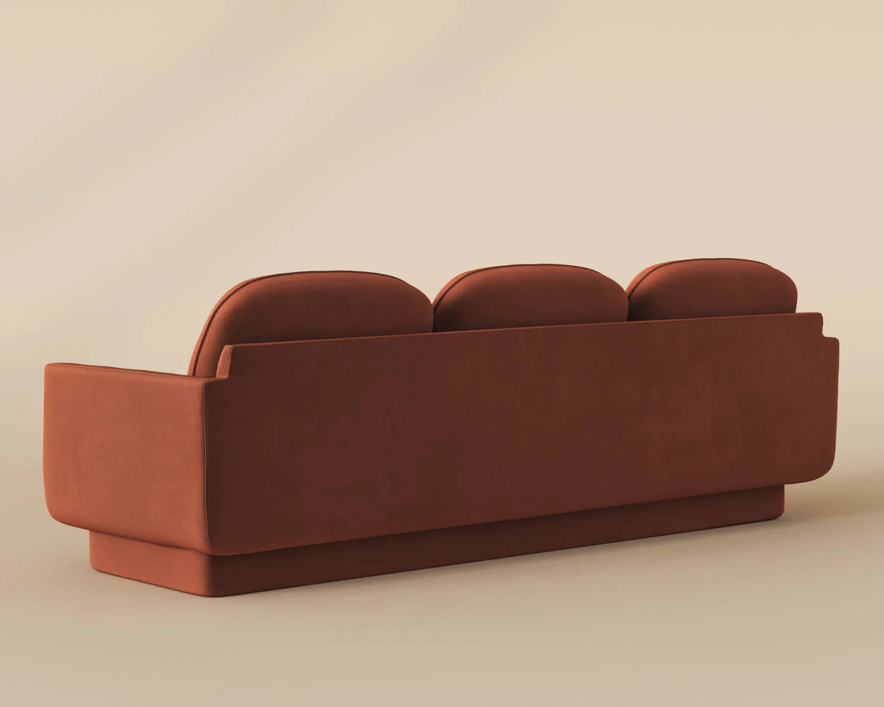 The Retro Sofa features a modern, minimalist design with three seat backs, shown from behind against a light beige background.