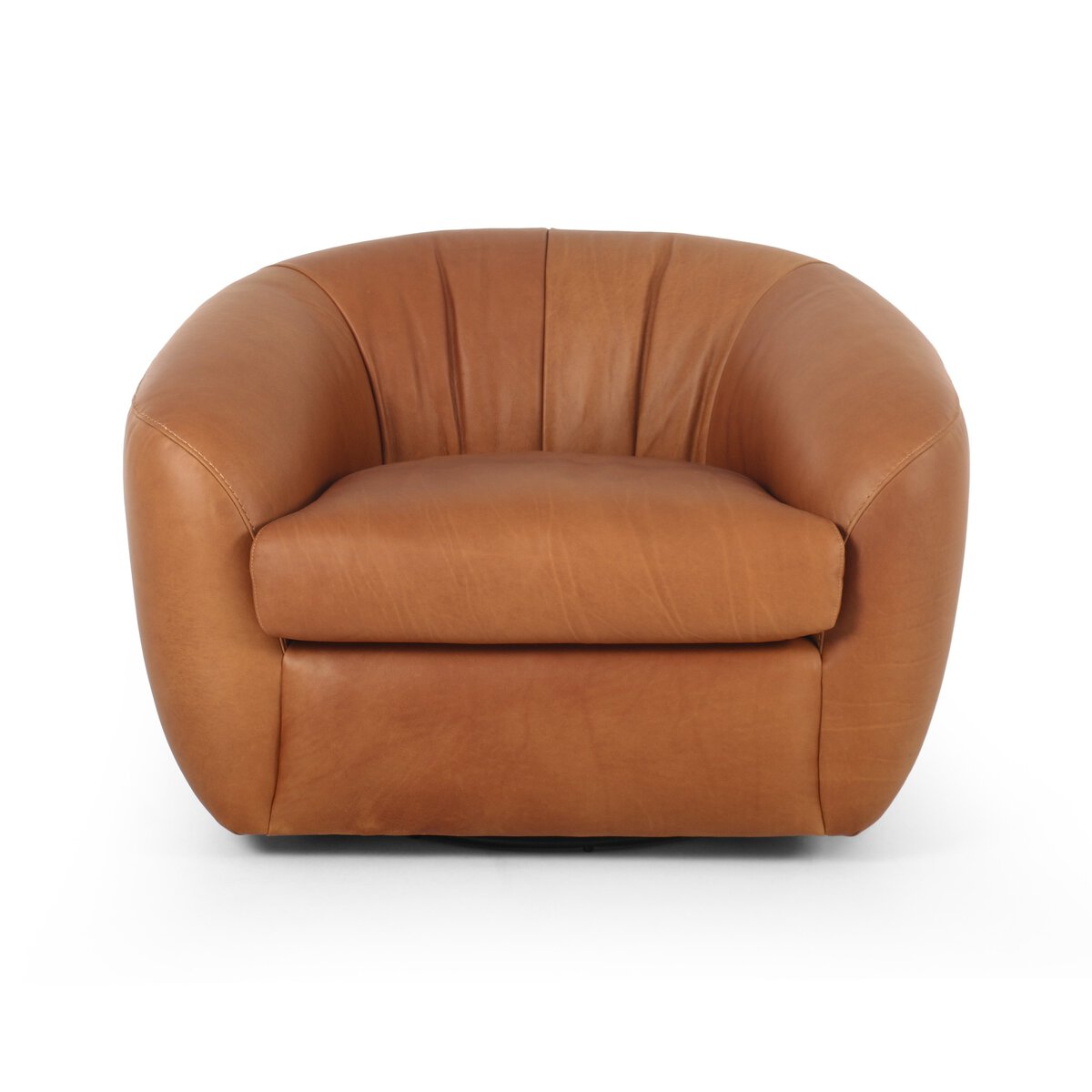 A Cognac Leather Swivel Chair on a white background, measuring 42.00"w x 36.00"d x 28.00"h.