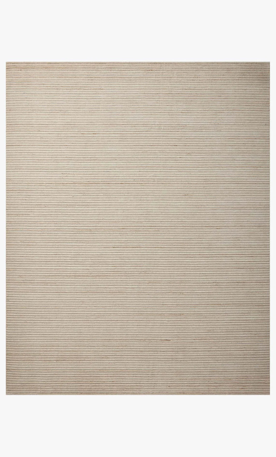 The Hand Loomed Chunky Stripes Rug 8'6x11'6 is a rectangular beige rug with a fine horizontal line texture, shown against a white background and offered in multiple sizes.