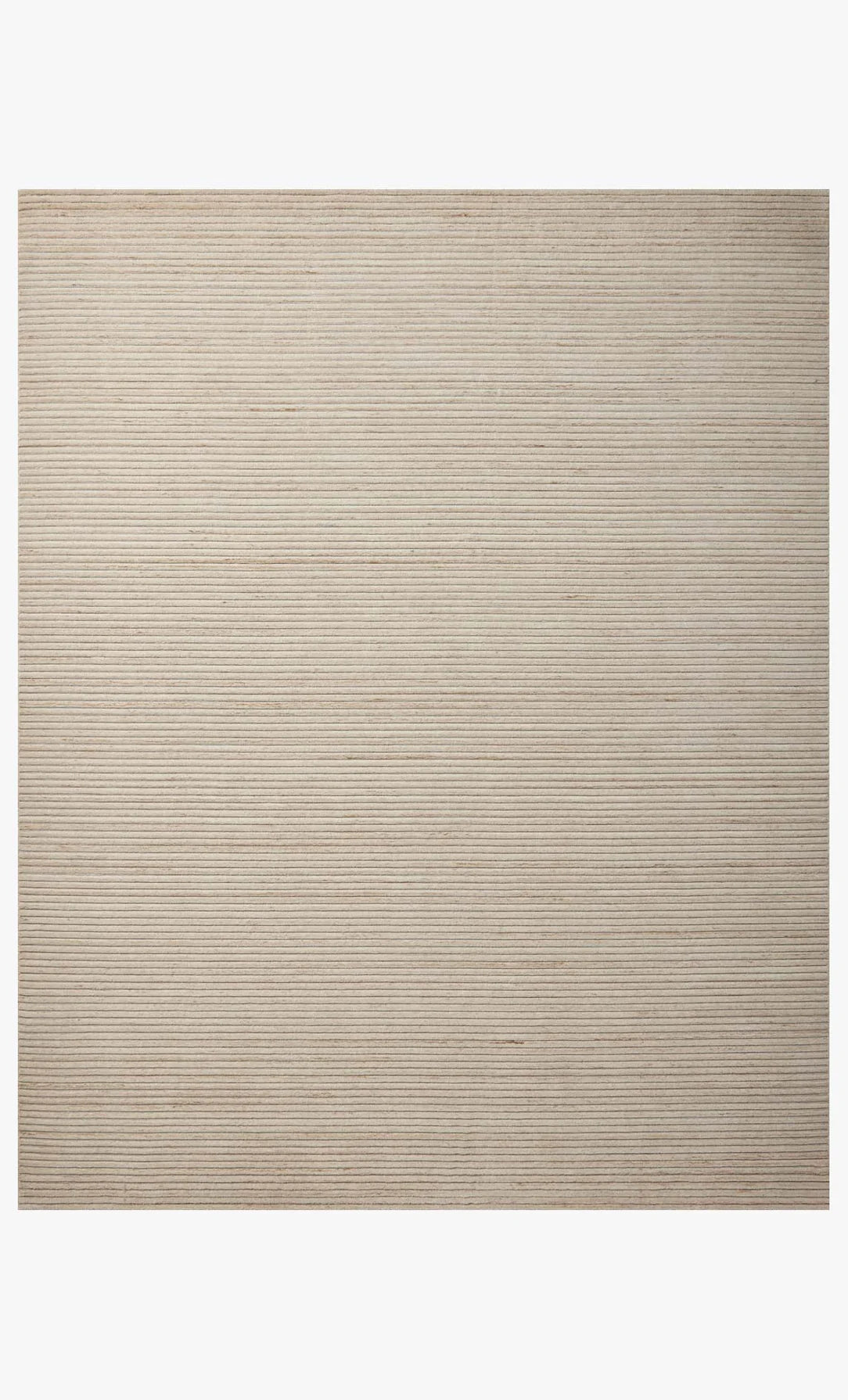 The Hand Loomed Chunky Stripes Rug 8'6x11'6 is a rectangular beige rug with a fine horizontal line texture, shown against a white background and offered in multiple sizes.
