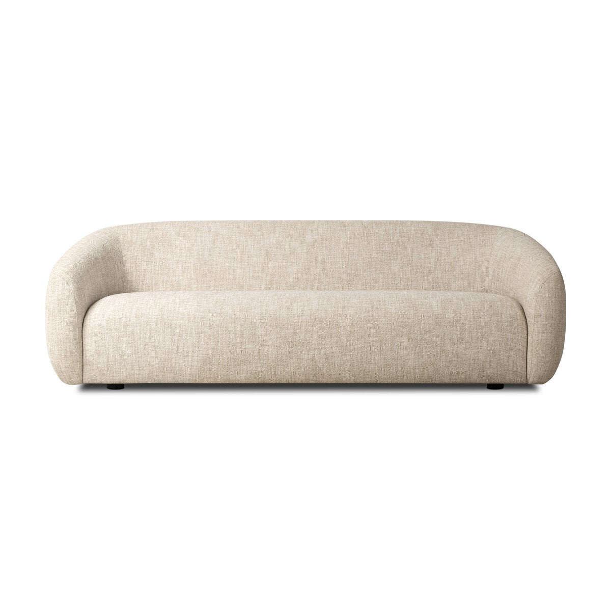 The Rounded 100" Sofa features a modern, minimalist beige design with rounded edges, a smooth curved backrest and arms, set against a white background—crafted for optimal comfort and style in any space.